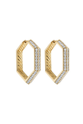 Carlyle Hoop Earrings, 18K Yellow Gold & Diamonds